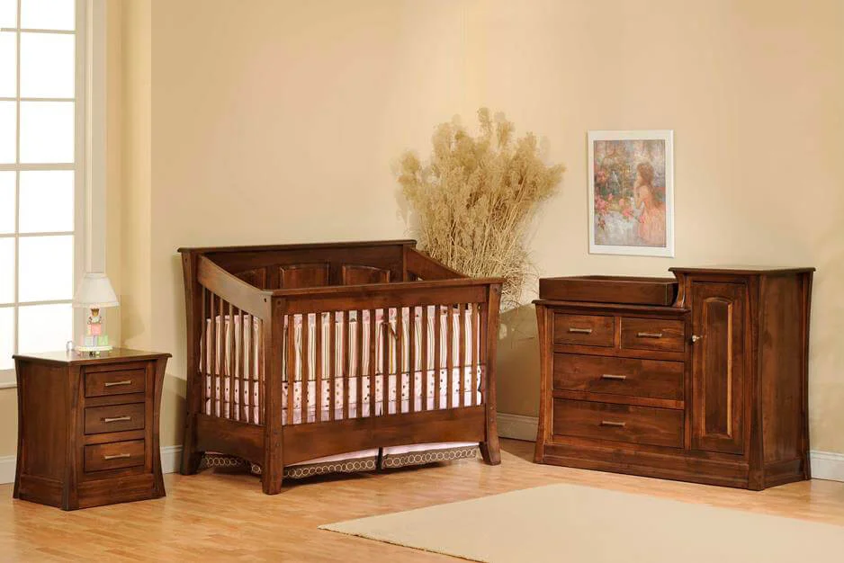 Rosewood Panel Crib Set in Brown Maple with Venezuelan Chocolate finish