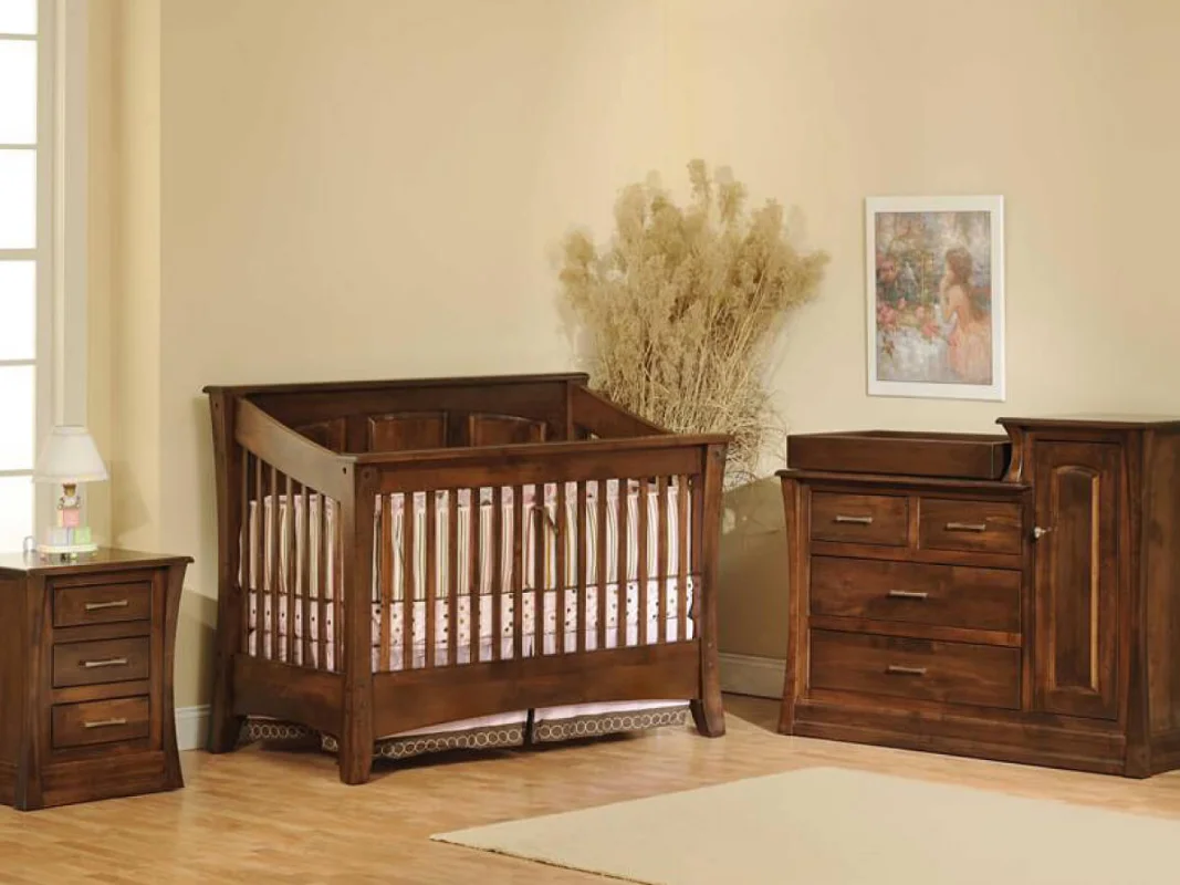 Rosewood Panel Crib Set in Brown Maple with Devonshire