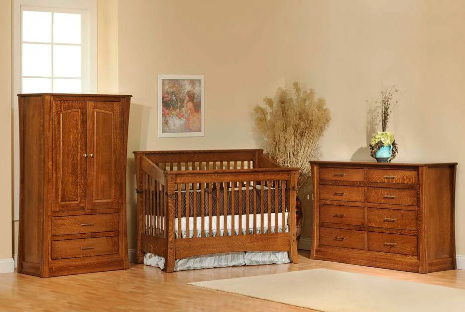 Rosewood Slat Crib Nursery Set in Brown Maple