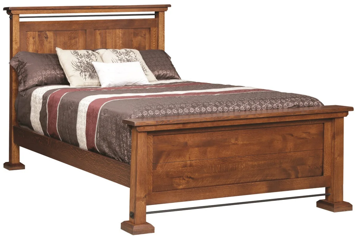 Elkton Rustic Industrial Panel Bed With Farmhouse Style - shown in quartersawn white oak