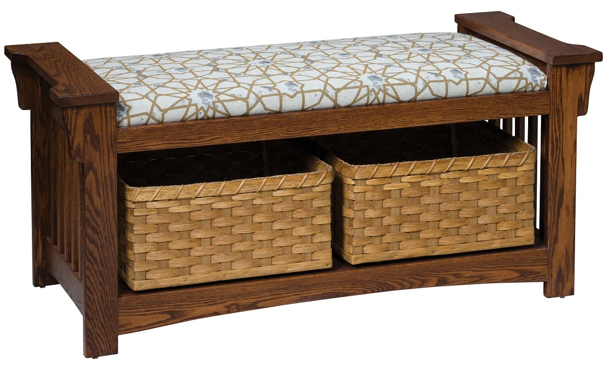 Oak Bench with Baskets