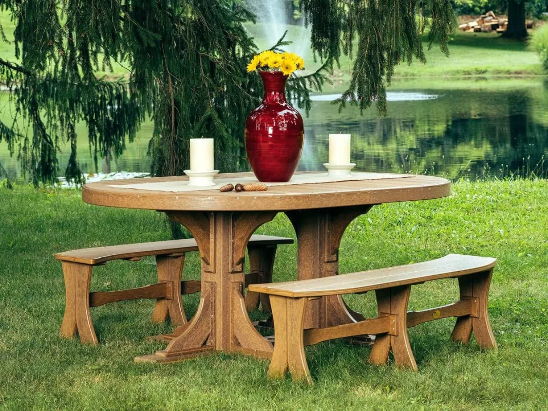 Antique Mahogany Stockton Outdoor Table and Dining Bench