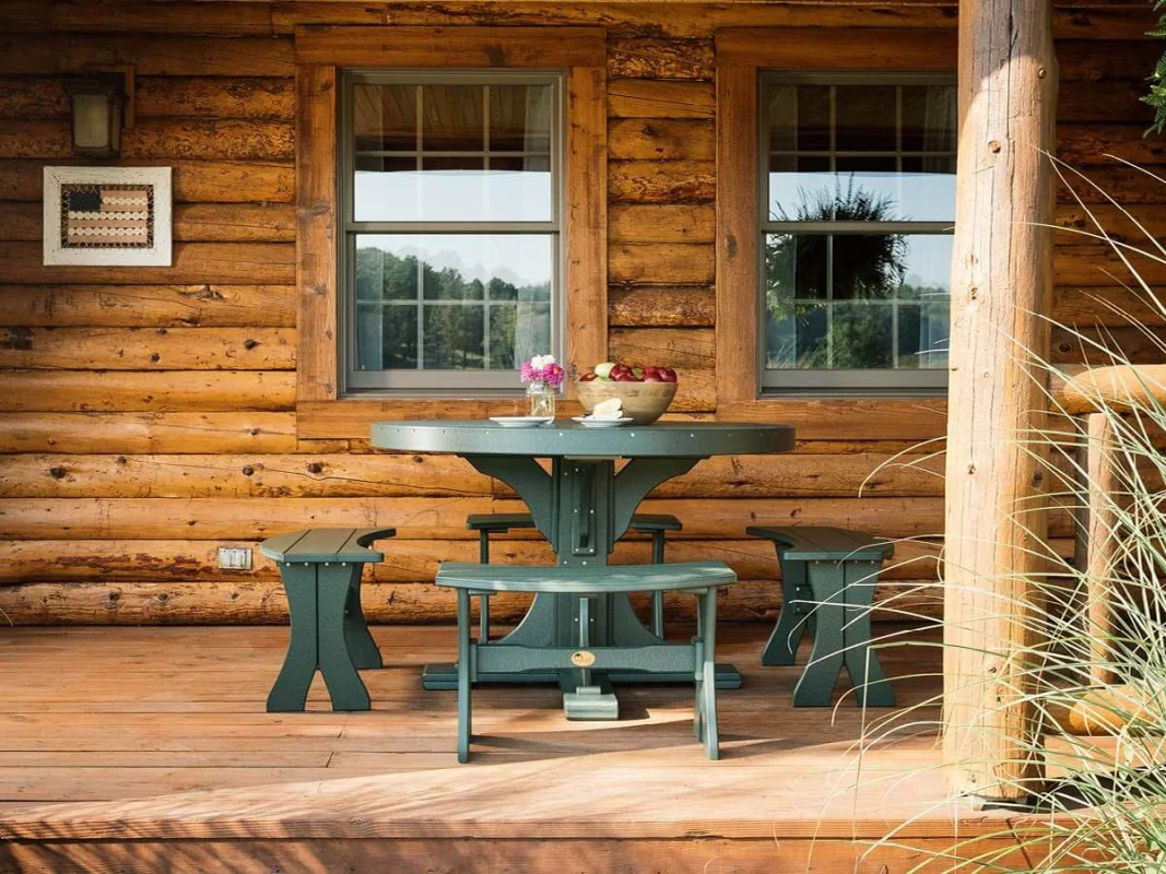 Stockton Outdoor Single Pedestal Table and Benches