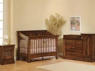 Rosewood Panel Crib Set in Brown Maple with Devonshire