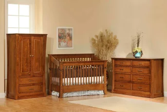 Rosewood Slat Crib Nursery Set in Brown Maple