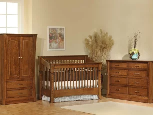 Rosewood Slat Crib Set in Quartersawn White Oak with Burnished Honey