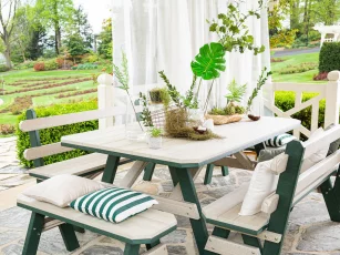 Two Tone Poly Table and Benches