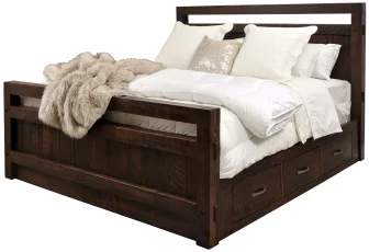 Lakemont Farmhouse Bed With Storage Drawers Made in rough sawn maple
