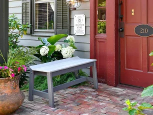 Stockton Outdoor Dining Bench and Round Table